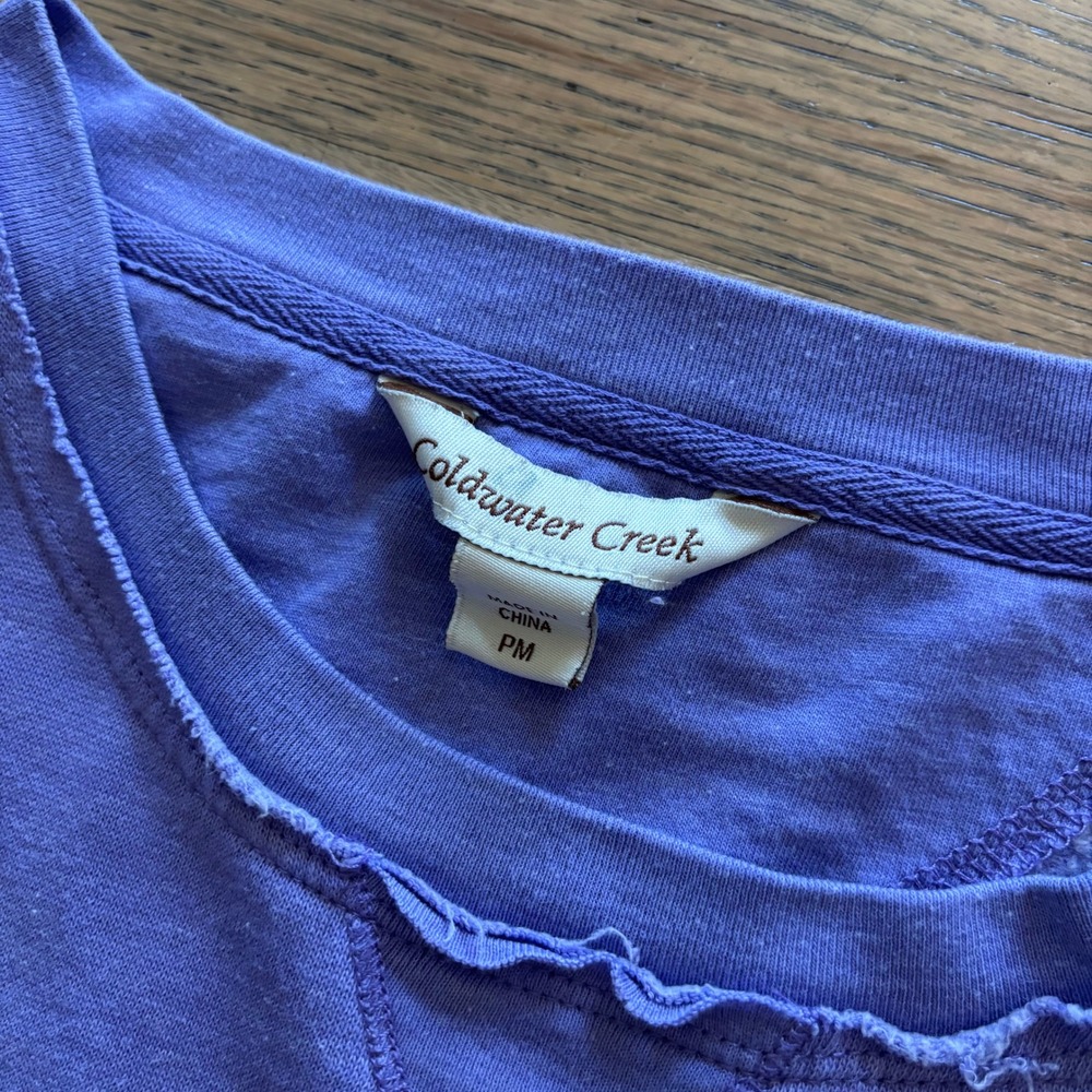 Coldwater Creek Womens Purple Raw Hem Long Sleeve Sweatshirt PM Petite Medium - Picture 5 of 6